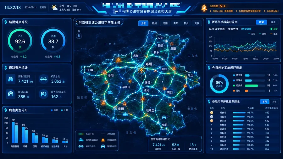 公路养护智慧管控大屏