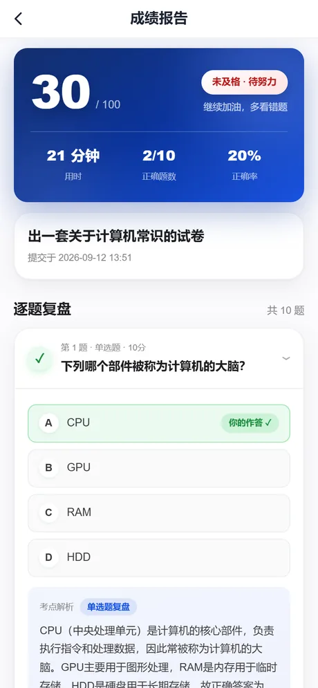 AI 阅卷报告页